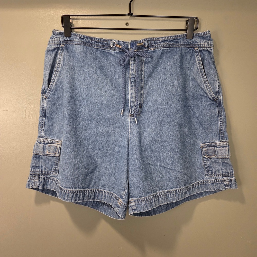 Vintage White Stag Women's Cargo Jean Utility Shorts Size 14 Medium Wash 90s Y2k
